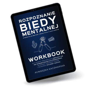 Tablet z okładką workbooka "Rozpoznanie Biedy Mentalnej: Otwórz się na Obfitość i Zbuduj Życie, o Jakim Marzysz
