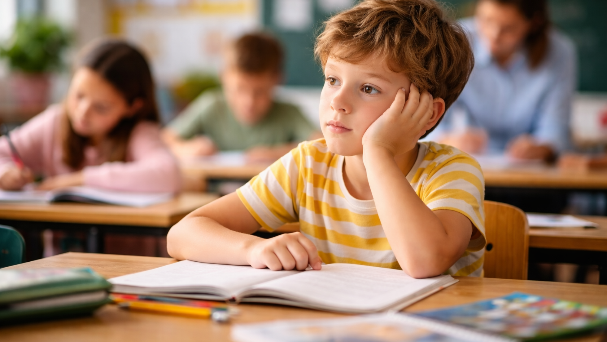 dziecko z adhd w klasie szkolnej ma trudności z koncentracją podczas lekcji