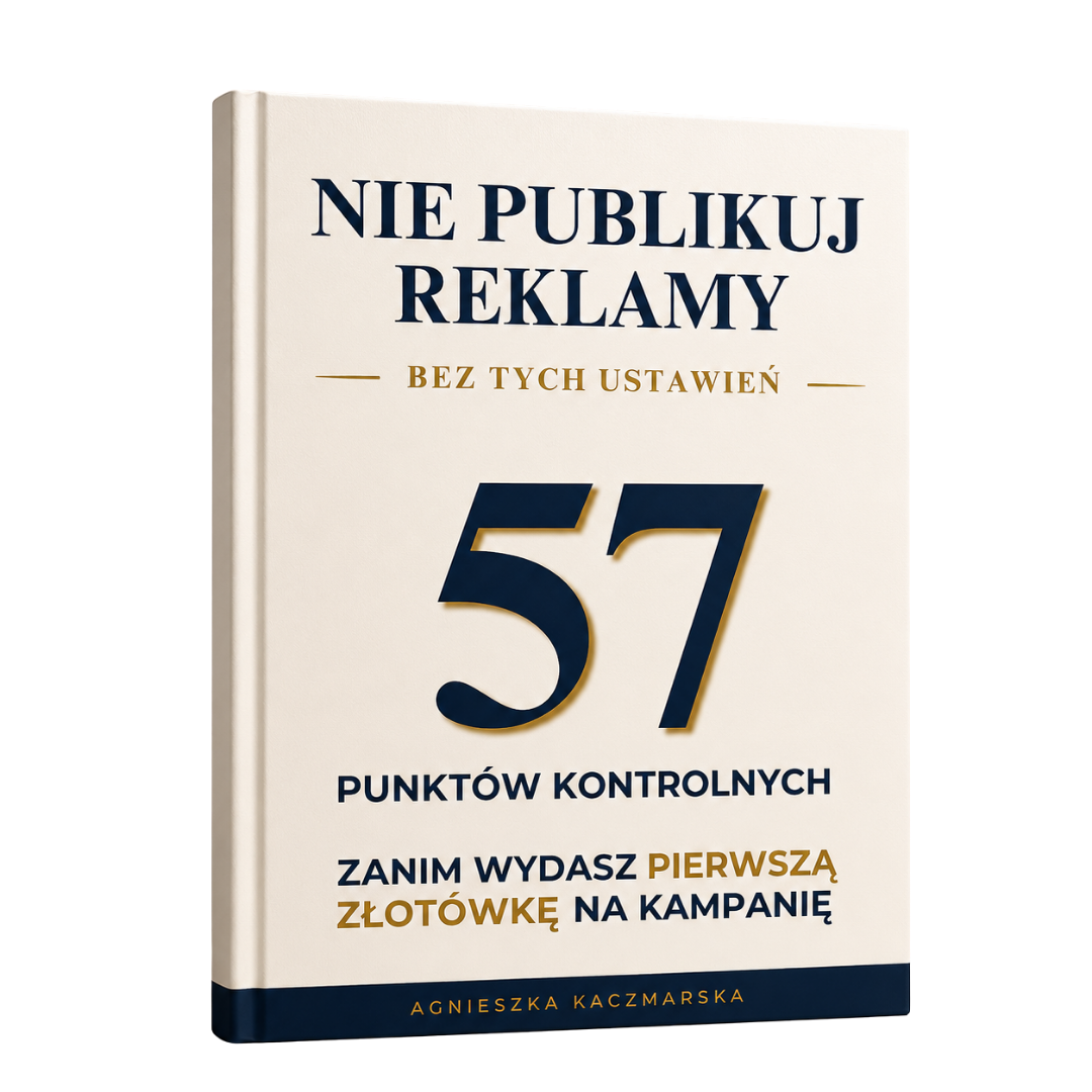Mockup checklisty Meta Ads Gotowe do Startu — Nie publikuj reklamy bez tych ustawień, 57 punktów kontrolnych