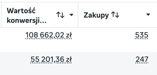 Wyniki sprzedaży kampanii reklamowej Meta Ads — zrzut ekranu 4