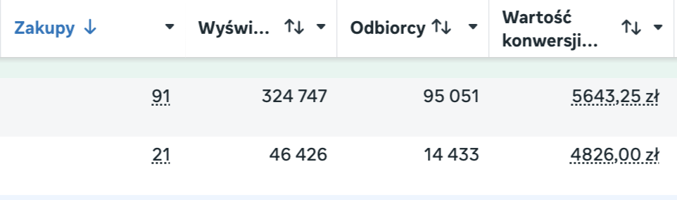 Wyniki sprzedaży kampanii reklamowej Meta Ads — zrzut ekranu 6