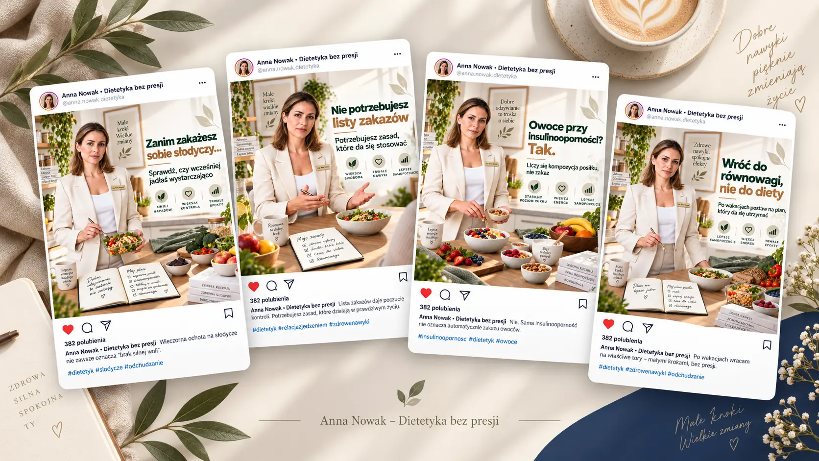 Posty na Instagram dla dietetyka przygotowane przez AI Content Manager PRO – mockup