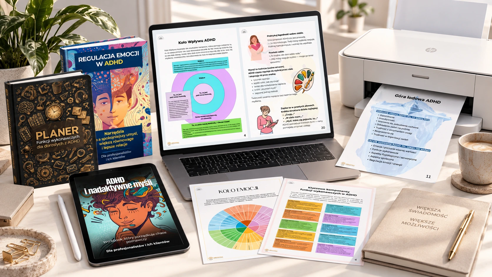 System pracy z dorosłymi z ADHD – workbooki, planer funkcji wykonawczych, regulacja emocji, Koło Wpływu ADHD i Góra Lodowa ADHD